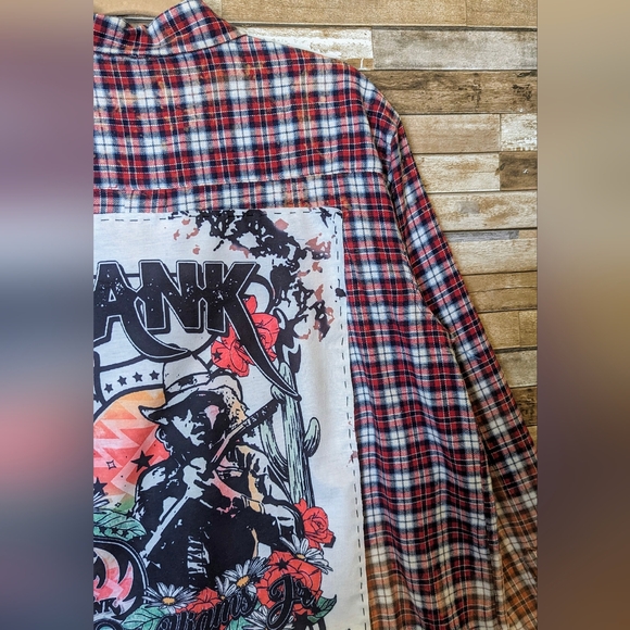 Hank Williams Jr Upcycled Handcrafted Dip Dye Bleach Flannel Shirt - Picture 6 of 16